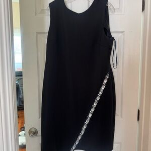 Tommy Hilfiger Black Midi Dress with Diagonal Crystal Accent